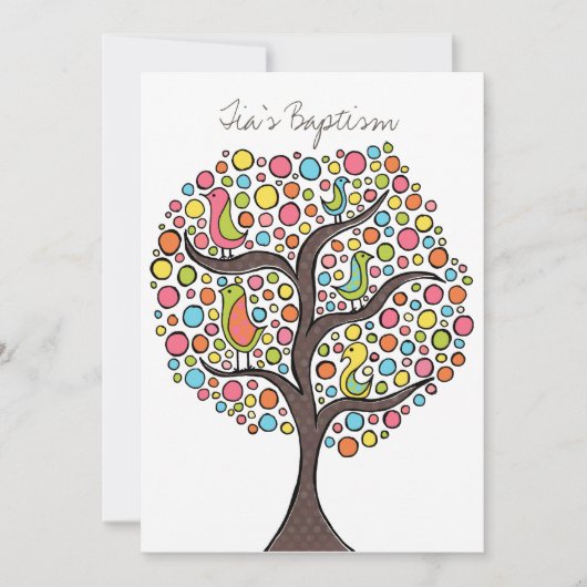 Baptism Christening Bird Tree Aangepaste uitnodigi Kaart (Voorkant)