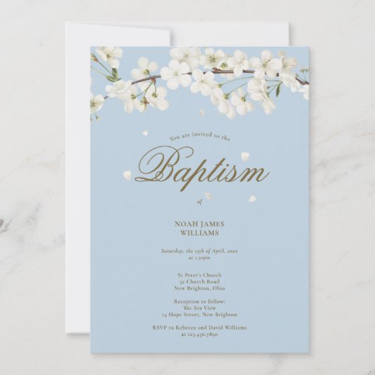 Baptism Christening Blossom Floral Elegant Blue Kaart (Voorkant)