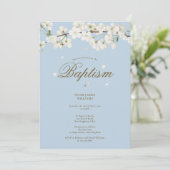 Baptism Christening Blossom Floral Elegant Blue Kaart (Staand voorkant)