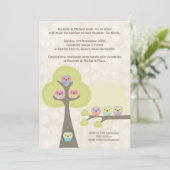 Baptism Christening Ceremony Cute Owls Uitnodiging (Staand voorkant)
