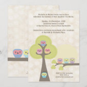 Baptism Christening Ceremony Cute Owls Uitnodiging (Voorkant / Achterkant)