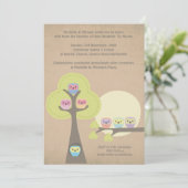 Baptism Christening Ceremony Cute Owls Uitnodiging (Staand voorkant)