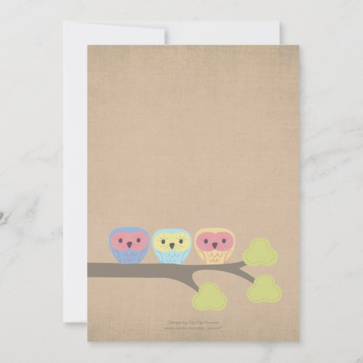 Baptism Christening Ceremony Cute Owls Uitnodiging (Achterkant)