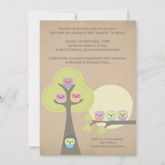 Baptism Christening Ceremony Cute Owls Uitnodiging