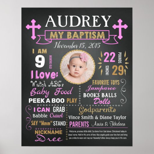 Baptism Christening Chalkboard voor een meisje Poster (Voorkant)