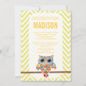 Baptism Christening Chevron Rainbow Owl Invite Kaart (Voorkant)
