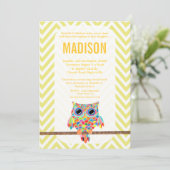 Baptism Christening Chevron Rainbow Owl Invite Kaart (Staand voorkant)
