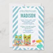 Baptism Christening Chevron Rainbow Owls Invite Kaart (Voorkant)
