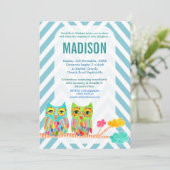 Baptism Christening Chevron Rainbow Owls Invite Kaart (Staand voorkant)