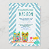 Baptism Christening Chevron Rainbow Owls Invite Kaart (Voorkant / Achterkant)
