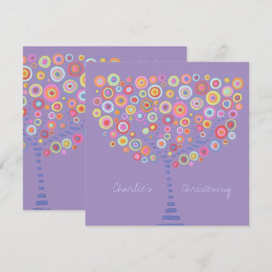 Baptism Christening Circle Tree Retro Invitation Kaart (Voorkant / Achterkant)