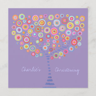 Baptism Christening Circle Tree Retro Invitation Kaart