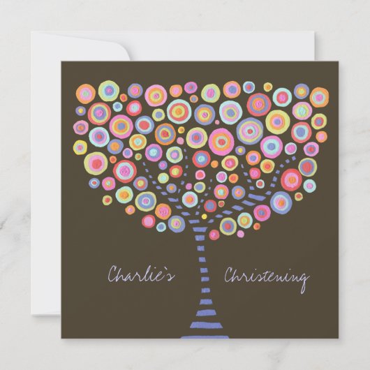 Baptism Christening Circle Tree Retro Invitation Kaart (Voorkant)