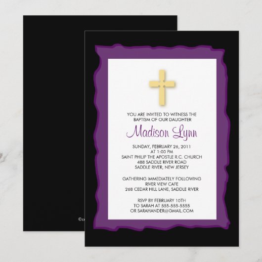 Baptism Christening Communion Paarse uitnodigingen (Voorkant / Achterkant)