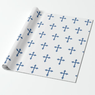 Baptism Christening Cross Confirmation Boy Blue Cadeaupapier
