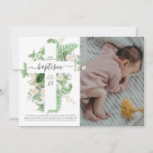 Baptism Christening Cross Greenery Custom Photo Bedankkaart (Voorkant)