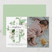 Baptism Christening Cross Greenery Custom Photo Kaart (Voorkant / Achterkant)