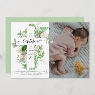 Baptism Christening Cross Greenery Custom Photo Kaart