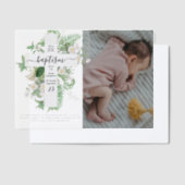 Baptism Christening Cross Greenery Custom Photo Vellum Uitnodigingen (Offset)