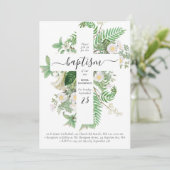 Baptism Christening Cross Greenery Gender Neutral Kaart (Staand voorkant)