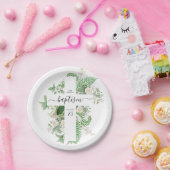 Baptism Christening Cross Greenery Gender Neutral Papieren Bordje (Feest)