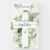 Baptism Christening Cross Greenery Welkomstteken Spandoek (Verticaal)