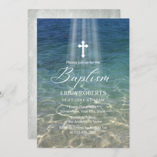 Baptism Christening Cross in Heilige Lichte Beach Kaart (Voorkant / Achterkant)