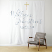 Baptism Christening Dusty Blue Photo Backdrop Wandkleed (In situ)