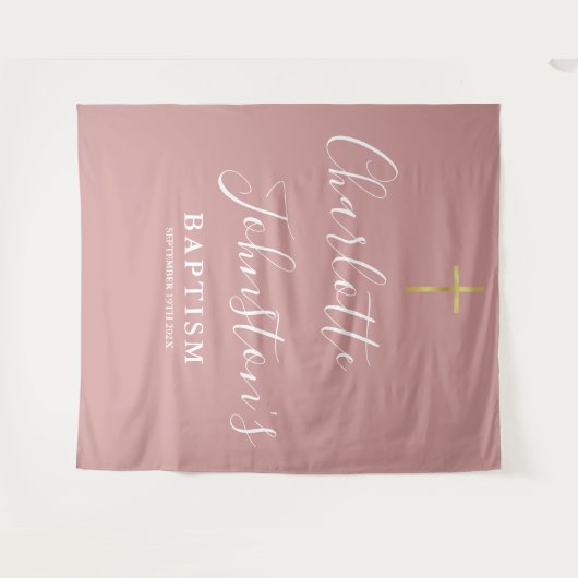 Baptism Christening Dusty Rose Pink Photo Backdrop Wandkleed (Voorkant (horizontaal))