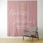 Baptism Christening Dusty Rose Pink Photo Backdrop Wandkleed (In situ)