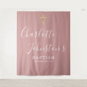 Baptism Christening Dusty Rose Pink Photo Backdrop Wandkleed (Voorkant)