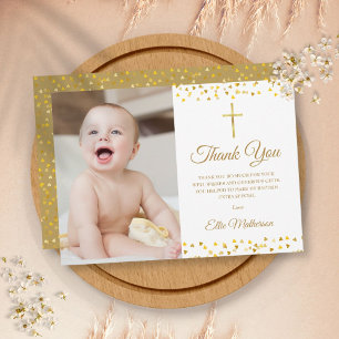 Baptism Christening Elegant Golden Hearts Foto Bedankkaart