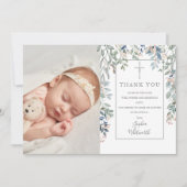 Baptism Christening Floral Foliage Foto Bedankkaart (Voorkant)