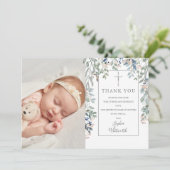 Baptism Christening Floral Foliage Foto Bedankkaart (Staand voorkant)