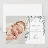 Baptism Christening Floral Foliage Foto Bedankkaart (Voorkant / Achterkant)
