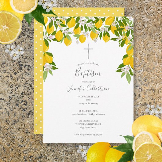 Baptism Christening Floral Lemons Kaart
