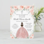 Baptism Christening Girl Blush Floral Rozen Silver Kaart (Staand voorkant)