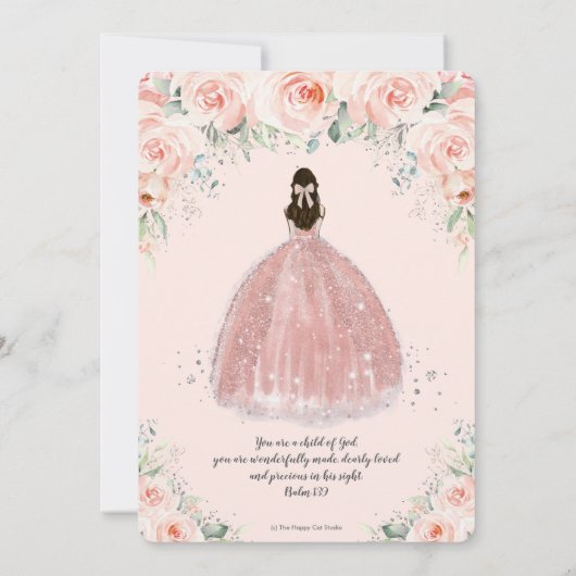 Baptism Christening Girl Blush Floral Rozen Silver Kaart (Achterkant)