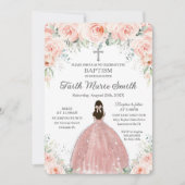 Baptism Christening Girl Blush Floral Rozen Silver Kaart (Voorkant)