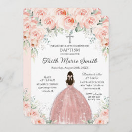 Baptism Christening Girl Blush Floral Rozen Silver Kaart