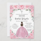 Baptism Christening Girl Pink Floral Silver Cross Kaart (Voorkant)