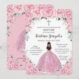 Baptism Christening Girl Pink Floral Silver Cross Kaart