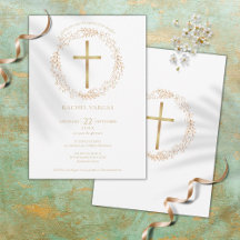 Baptism Christening Gold Cross Floral