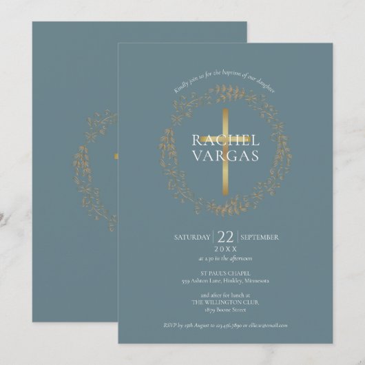 Baptism Christening Gold Cross Floral Kaart (Voorkant / Achterkant)