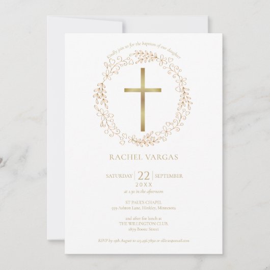 Baptism Christening Gold Cross Floral Kaart (Voorkant)