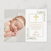 Baptism Christening Gold Cross Greenery Foto Briefkaart (Voorkant)