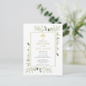 Baptism Christening Gold Cross Greenery Invitation Uitnodiging Briefkaart (Staand voorkant)