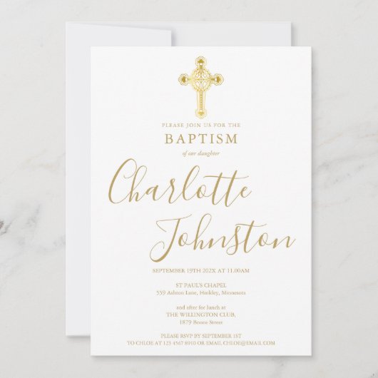 Baptism Christening Gold Cross Signature Script Kaart (Voorkant)