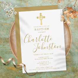 Baptism Christening Gold Cross Signature Script Kaart