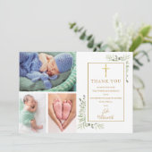 Baptism Christening Greenery 3 Foto Bedankkaart (Staand voorkant)